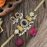 Premium Lakshmi Choker Neckpiece-Purple-Rice Pearls-G12816